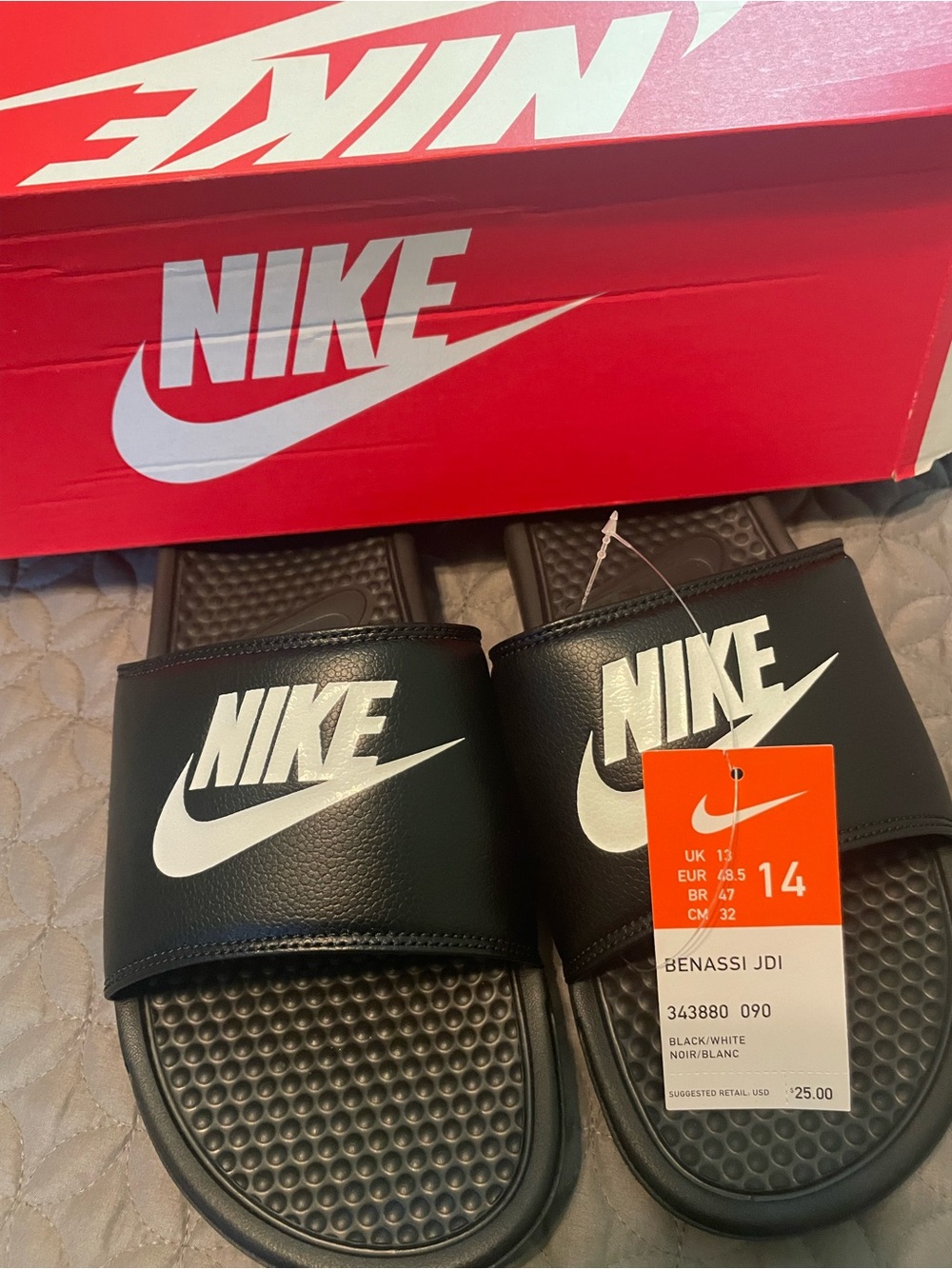 Nike Black and White Benassi JDI Slide Sandals